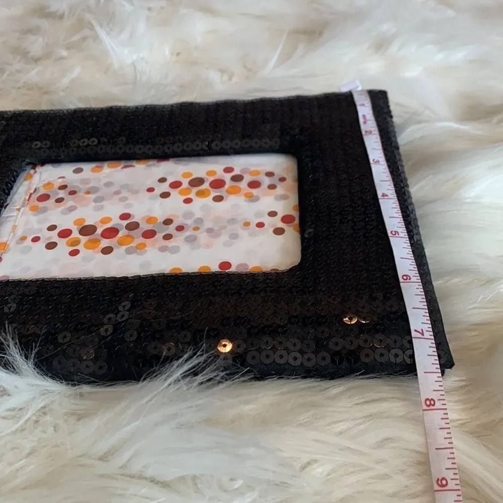 Black Cushioned Sequined Tabletop Picture Frame EUC